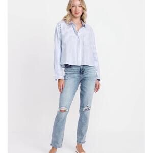 Old Navy High Waisted Curvy OG Straight Ankle Busted Knee Light Wash Jeans 8
